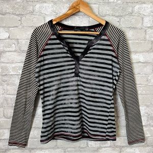 Prana Women's Small Zoe Henley in Black and Gray. Long Sleeve Burnout Tshirt
